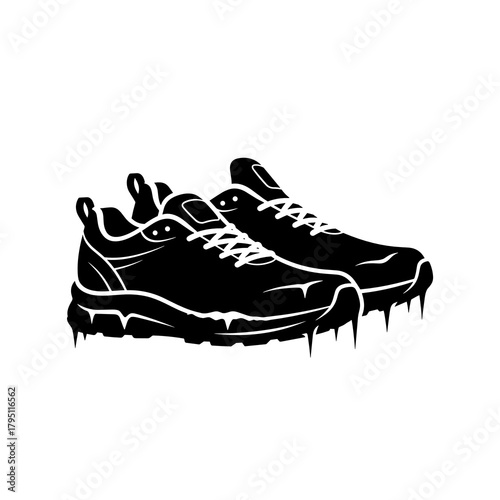 Frosty running shoes with icicles designed for winter marathon race  