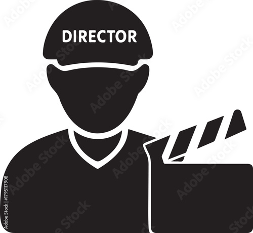 Director icon with film clapperboard, representing movie production and cinema