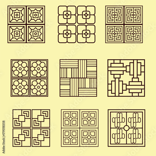 Seamless geometric pattern set in a retro style for wallpaper and textile decoration