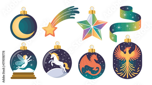 Festive Ornaments of Christmas: A collection of captivating holiday ornaments, each designed with unique, artistic flair and whimsical charm to spread the Christmas spirit.