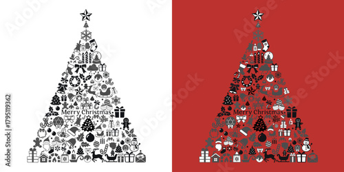 Christmas tree made of holiday icons for stunning seasonal designs and modern festive promotions, perfect for holiday greeting cards or social media campaigns