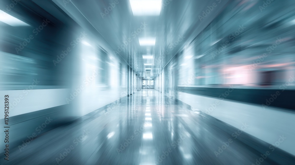 Fototapeta premium Modern sterile medical corridor with motion blur