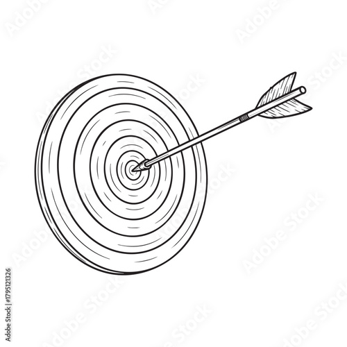 A black and white illustration of an arrow hitting the bullseye of a target, representing success and accuracy