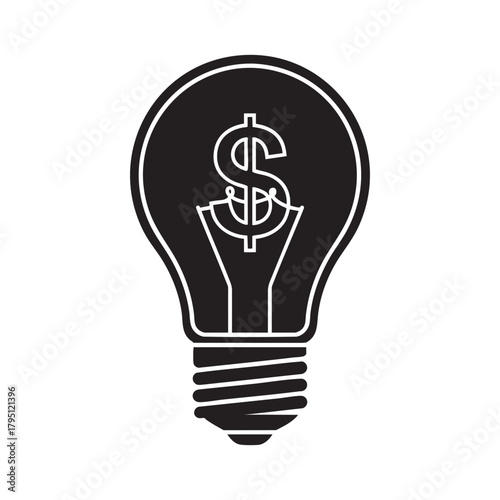 A black silhouette of a light bulb with a dollar sign inside, representing a financial idea or moneymaking concept