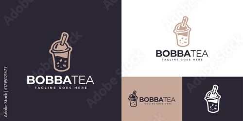 Café Boba Tea Logo Design | Cute, Modern and Refreshing Bubble Tea Branding with Cup Icon, Tapioca Pearls and Playful Style, Perfect for Drinks Shops, Beverage Cafés