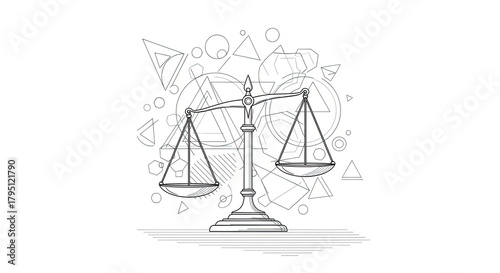 Elegant balance scales art for justice law firm branding and financial stability concepts with minimalist line art design, perfect for legal, accounting, or business