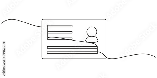 Continuous one line drawing employee identification card illustration vector