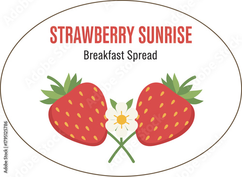 Strawberry sunrise breakfast spread label with fresh strawberry art vector illustration