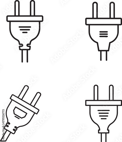 Collection of four hand drawn electrical plug icons in a simple line art style