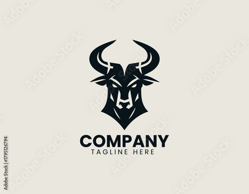 Demon bull stands fiercely showing powerful identity within bold black vector logo design