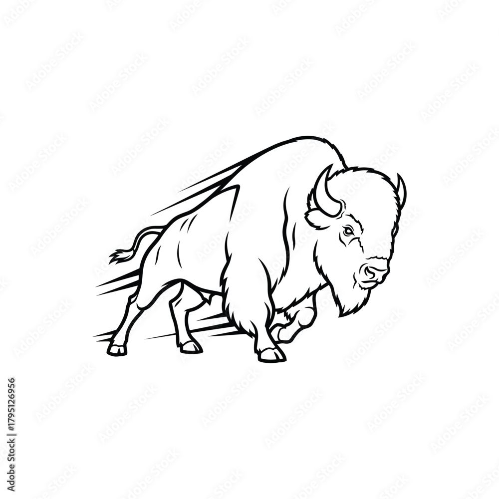 Obraz premium Bison outline illustration on white background
