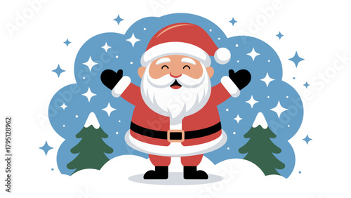 Jolly Santa's Embrace: A cheerful illustration of Santa Claus radiates holiday cheer, his arms wide open in a welcoming gesture, surrounded by festive elements of the season.