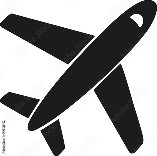 Silhouette of an airplane flying in the sky, a symbol of travel, vacation, and transportation