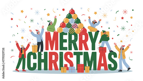 Festive Merriment: Cheerful individuals surrounded by celebratory elements, gather together in the joyous spirit of a season, embodying the joy, sharing, and festivity.