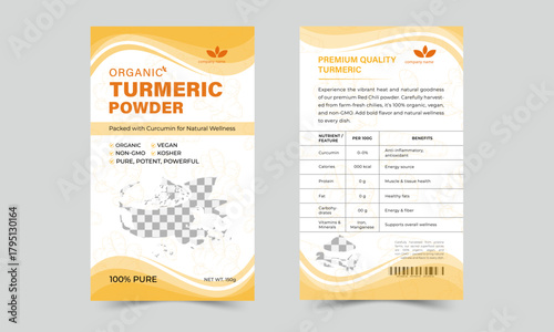 Organic Turmeric Powder Packaging Design Vector Template