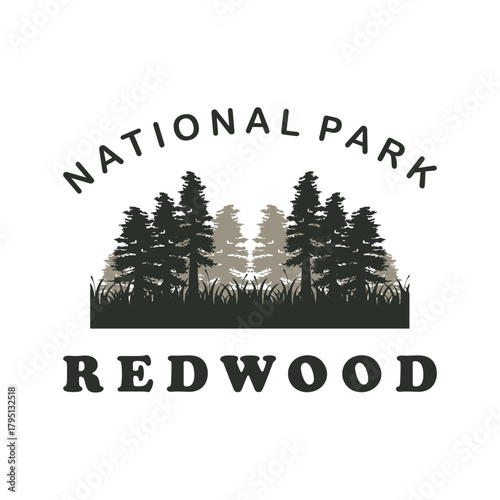 Red wood vintage outdoor logo vector design, minimalist forest symbol illustration design