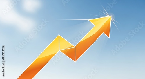 Golden Arrow Chart Showing Upward Trend Against Blue Sky.
