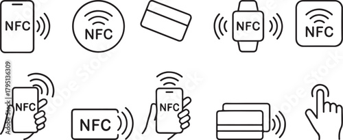 NFC Icon Set – Contactless Payment Symbols Vector.