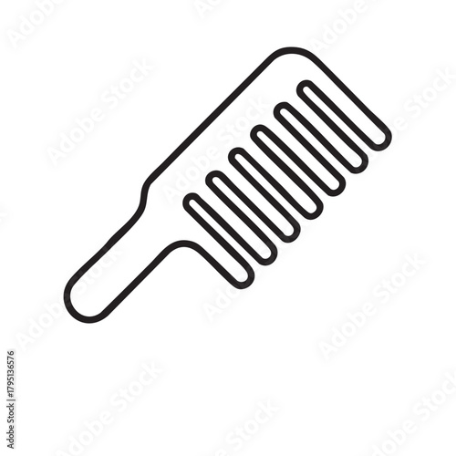 A simple black and white line drawing depicting a single hair comb with evenly spaced teeth