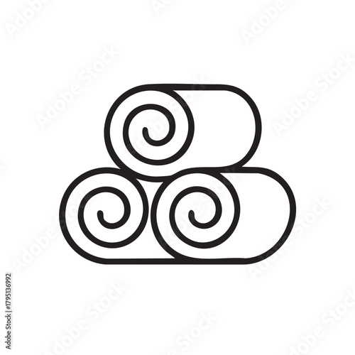 A simple black and white line drawing depicts three tightly rolled cylindrical objects stacked together