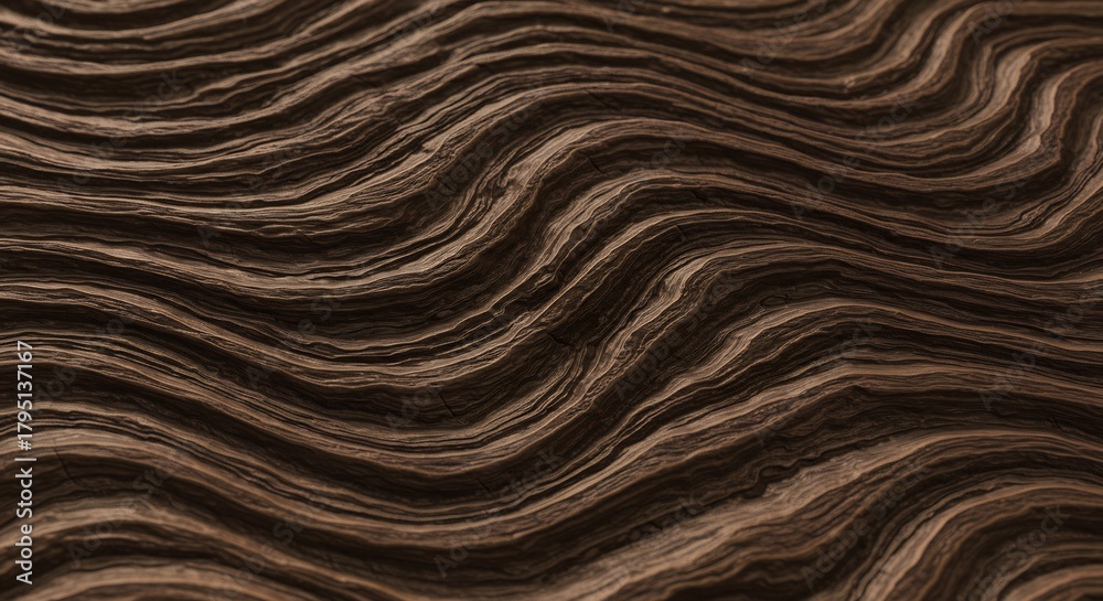 Naklejka premium Dark brown wood grain with undulating parallel lines and visible texture