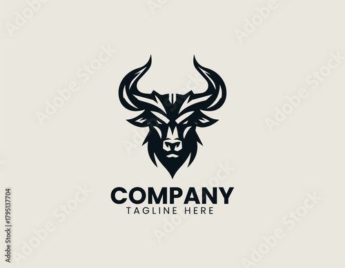 Demon bull stands fiercely showing powerful identity within bold black vector logo design