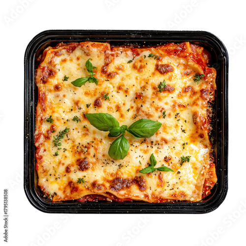 Lasagna top view isolate on transparent background