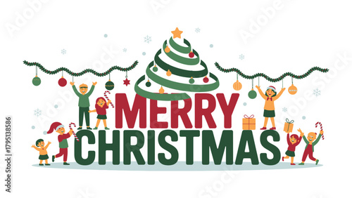 Holiday Joy: Festive decorations and a merry gathering with a Christmas tree celebrate the spirit of the season