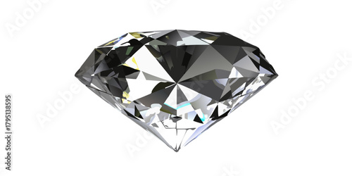 Sparkling light round brilliant cut diamond with shadow. 3D rendering illustration isolated on black background.