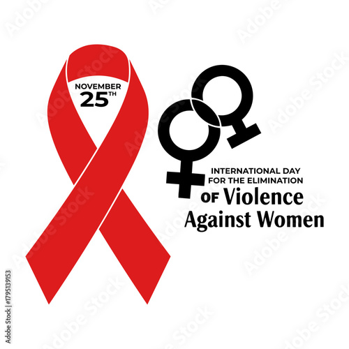 Vector illustration for international day for the elimination of violence against women with ribbon and symbols