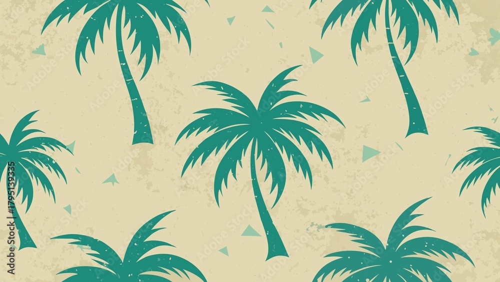 Obraz premium Teal palm trees silhouetted on a textured tan background with a subtle speckled pattern