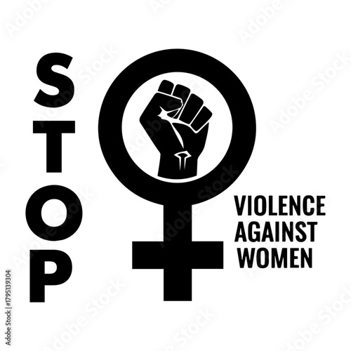 Vector stop violence against women symbol featuring a raised fist inside the female gender representation icon