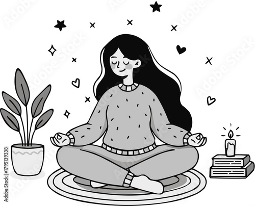 A woman is meditating and doing yoga