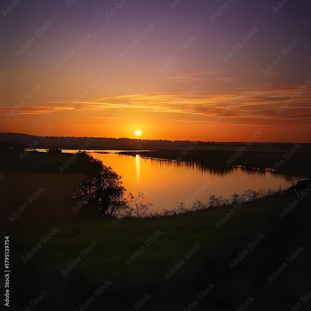 Obraz premium The image of a sunset over a body of water beautiful natural beauty scene 