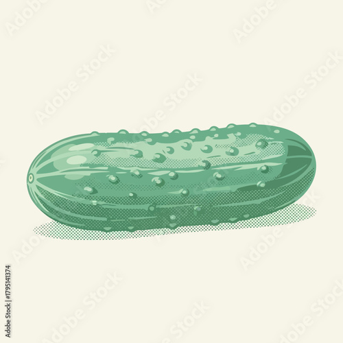 Artistic vector illustration of a single pickle with vintage halftone style
