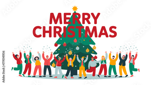 Festive Cheer: A joyful gathering of diverse individuals celebrates the holiday season. The air is filled with glee. Capturing the spirit of togetherness and the magic of a Merry Christmas.