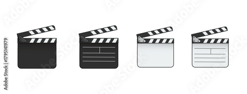 Professional Movie Clapperboard Icon Set – Film Production, Cinema Equipment and Creative Video Editing Vector Illustration