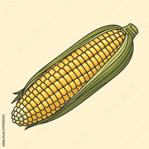 Vintage Styled Illustration of a Delicious Looking Ear of Sweet Corn