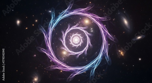 Cosmic Spiral Galaxy Nebula Swirl Abstract Background.