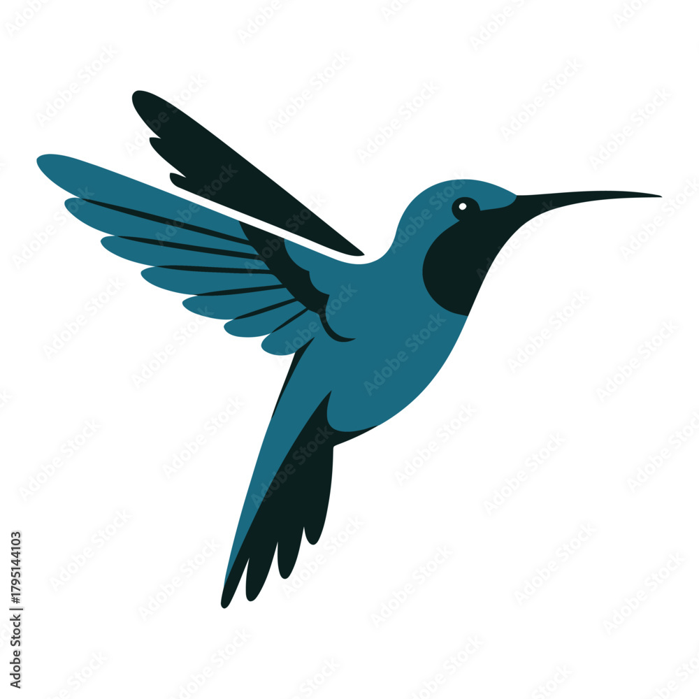 Fototapeta premium Blue hummingbird flat vector icon
