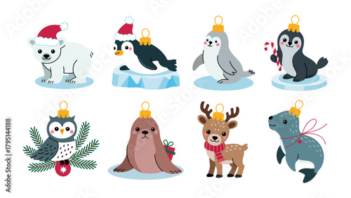 Whimsical Christmas Ornaments: Delightful Christmas ornaments, featuring charming arctic animals, ready to spread holiday cheer.