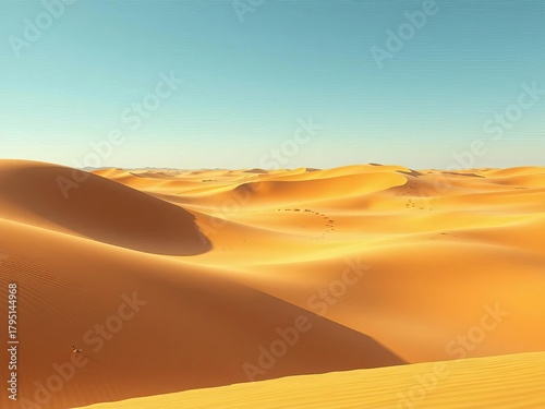 Fototapeta Naklejka Na Ścianę i Meble -  Vast expanse of warm, sun-baked sand dunes stretching to the horizon, conveying isolation and beauty,  travel,  earth