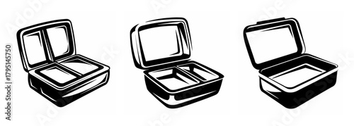 Three open lunch boxes with compartments ideal for meal prep and carrying food to school or work