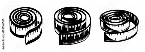 Three coiled measuring tapes showing inch and centimeter markings for sewing and tailoring projects