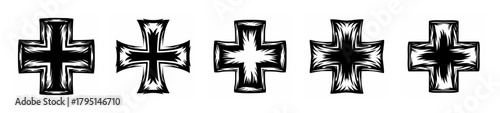Distinct christian cross symbols row of diverse heraldic and religious cross emblems