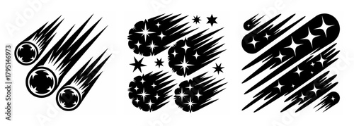 Cosmic splendor three sets of streaking meteors and stars in black and white