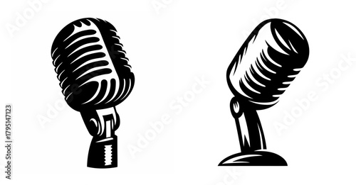Vintage microphone pair studio recording audio broadcast performance retro style equipment