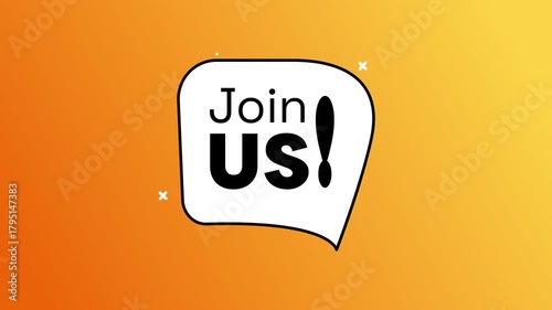 Recruitment banner with join us in white speech bubble animated. Suitable for job postings, career fairs, social media recruitment campaigns.