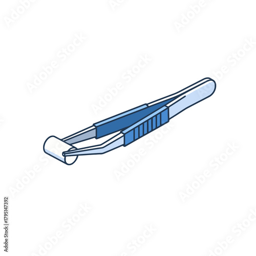 Illustration of medical tweezers holding a swab - Cartoon style depiction of tweezers and cotton
