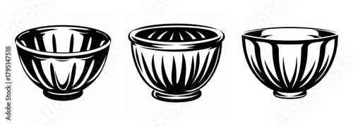 Three classic fluted ceramic bowls shown from a front angle for kitchen and culinary use